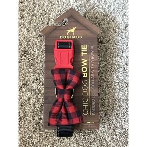 Doghaus Dog Red Buffalo Plaid Bow Tie Holiday Padded Dog Collar Christmas Pet S